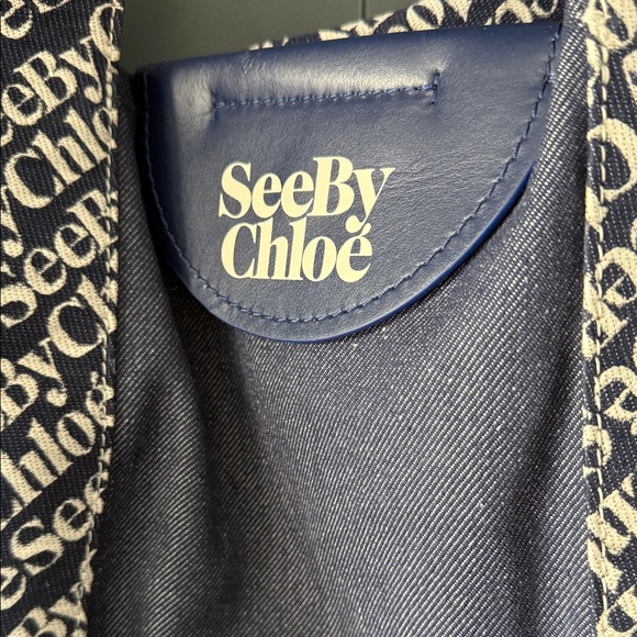 See By Chloe Navy and Cream Logo Tote - Picture 2 of 6